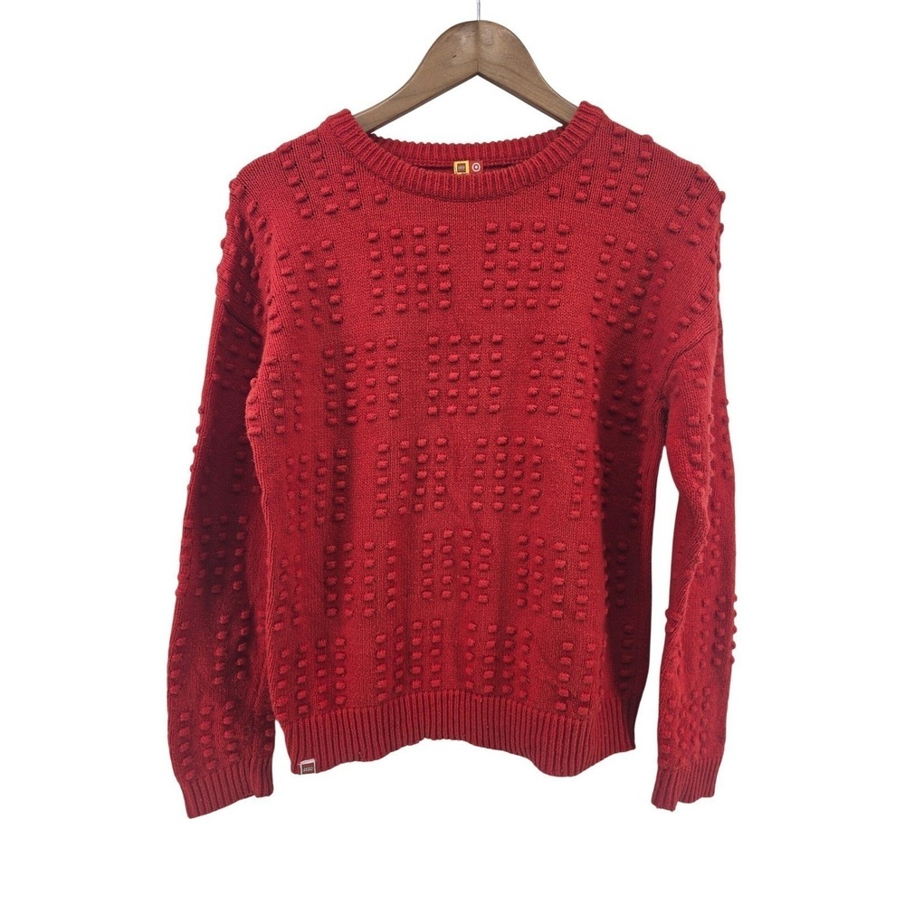 LEGO x Target Sweater Unisex XXL Brick Textured Knit Red Pullover EUC